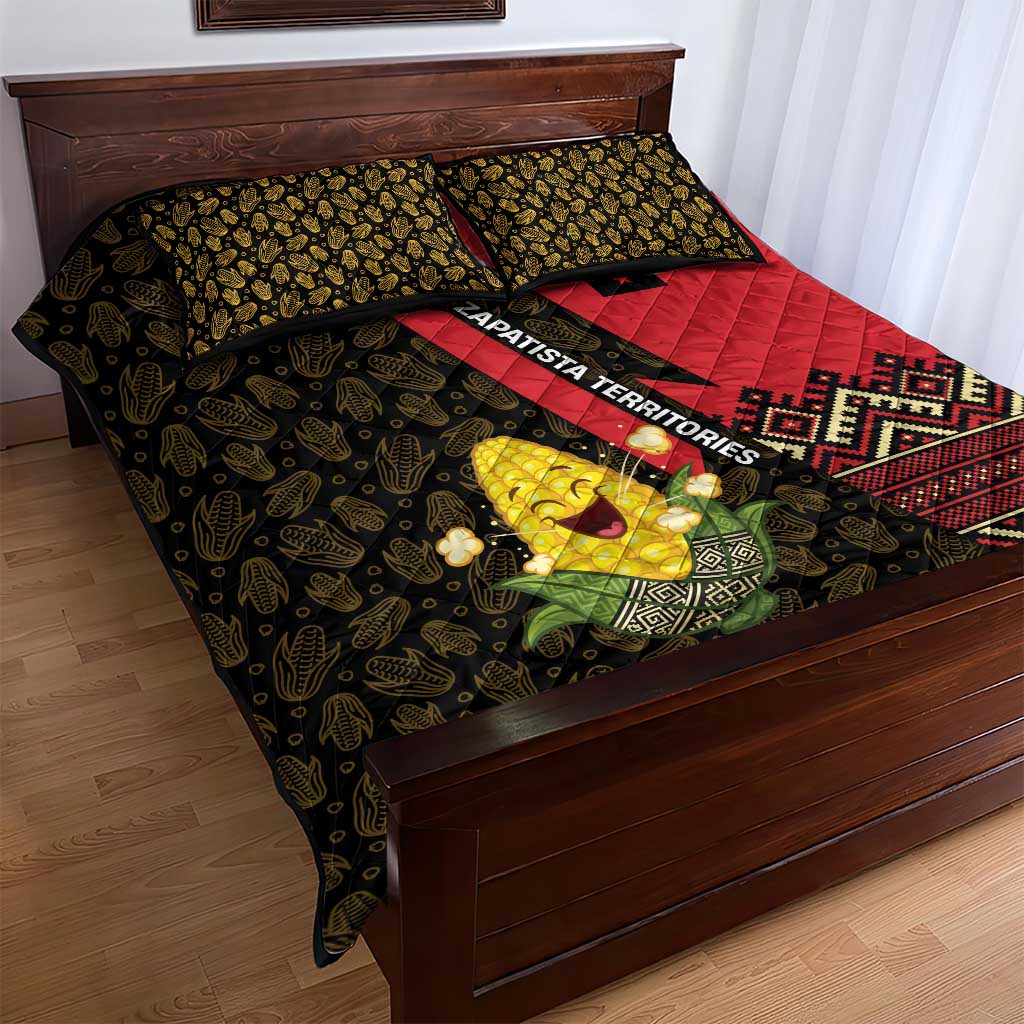 Zapatista Territories Quilt Bed Set Mexico with Corn Graphic and Indigenous Pattern Semillas de Libertad - Wonder Print Shop