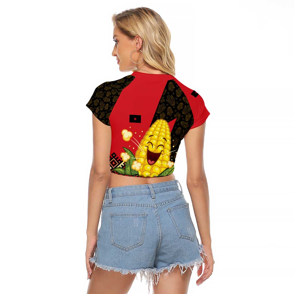 Zapatista Territories Raglan Cropped T Shirt Mexico with Corn Graphic and Indigenous Pattern Semillas de Libertad - Wonder Print Shop