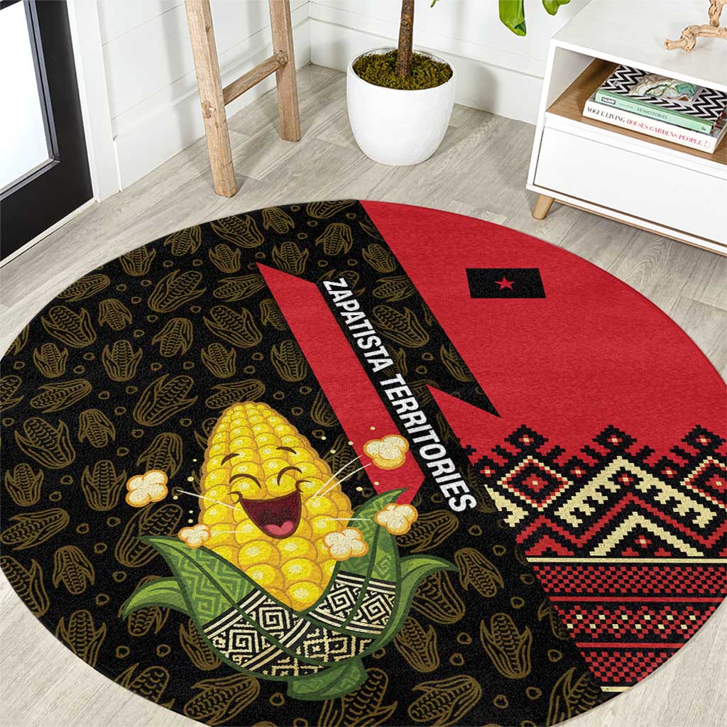 Zapatista Territories Round Carpet Mexico with Corn Graphic and Indigenous Pattern Semillas de Libertad - Wonder Print Shop