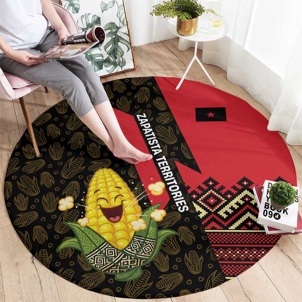 Zapatista Territories Round Carpet Mexico with Corn Graphic and Indigenous Pattern Semillas de Libertad - Wonder Print Shop