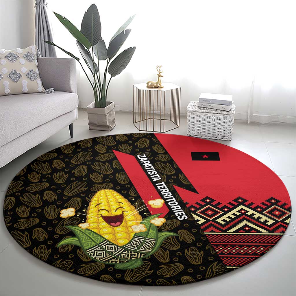 Zapatista Territories Round Carpet Mexico with Corn Graphic and Indigenous Pattern Semillas de Libertad - Wonder Print Shop