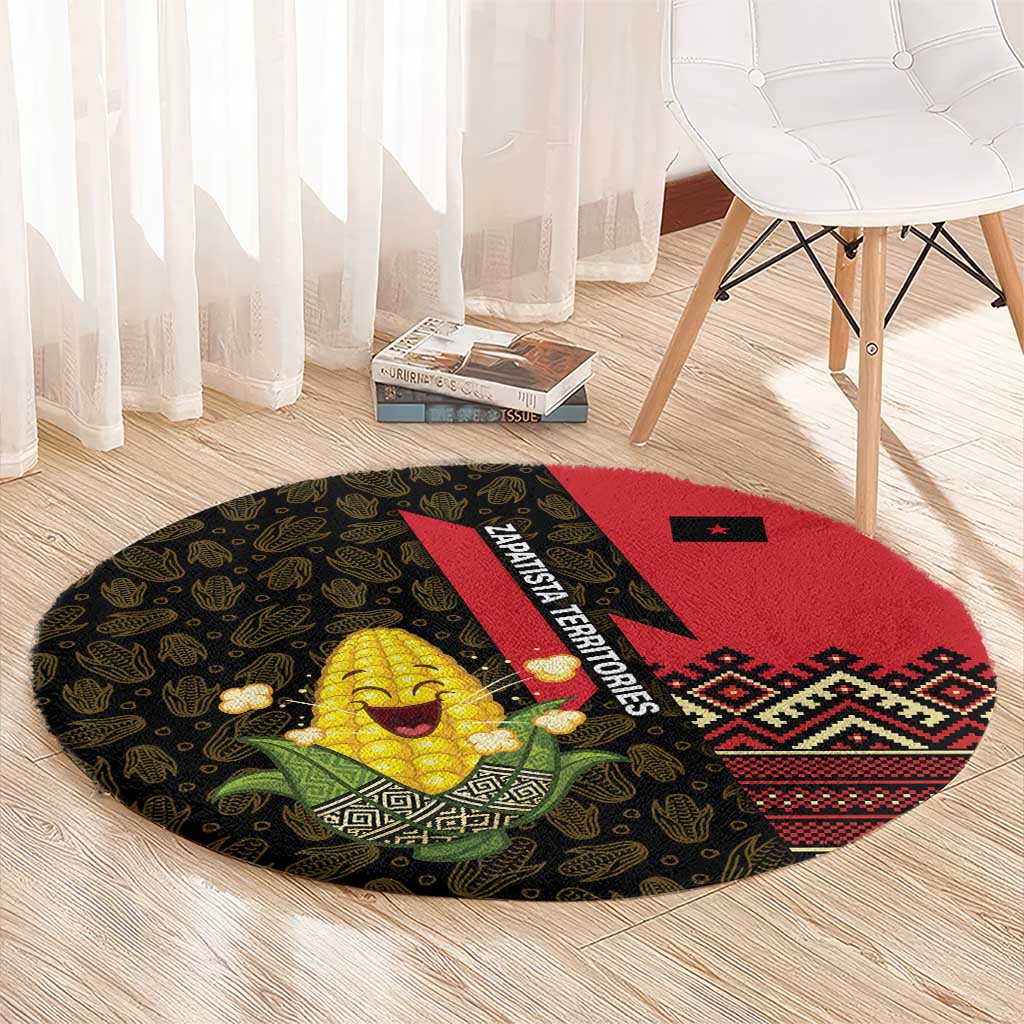 Zapatista Territories Round Carpet Mexico with Corn Graphic and Indigenous Pattern Semillas de Libertad - Wonder Print Shop