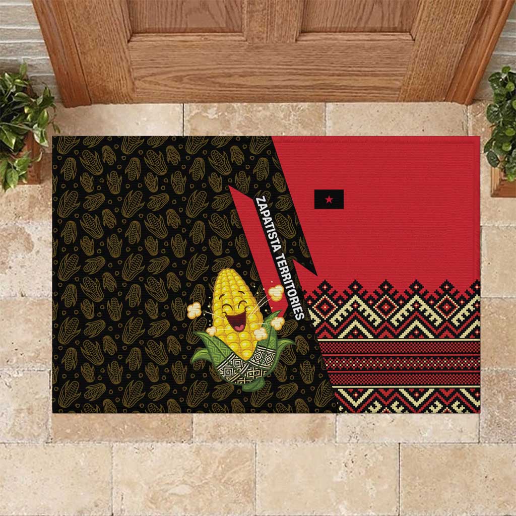 Zapatista Territories Rubber Doormat Mexico with Corn Graphic and Indigenous Pattern Semillas de Libertad - Wonder Print Shop