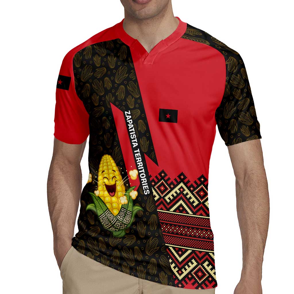 Zapatista Territories Rugby Jersey Mexico with Corn Graphic and Indigenous Pattern Semillas de Libertad - Wonder Print Shop