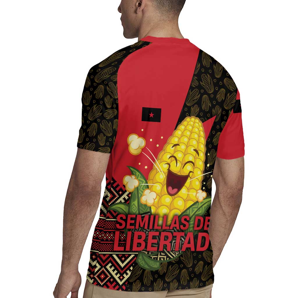 Zapatista Territories Rugby Jersey Mexico with Corn Graphic and Indigenous Pattern Semillas de Libertad - Wonder Print Shop