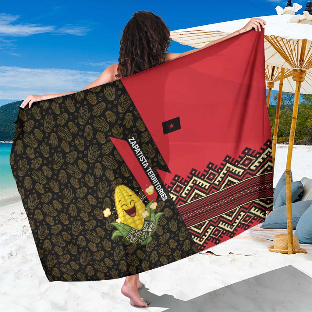 Zapatista Territories Sarong Mexico with Corn Graphic and Indigenous Pattern Semillas de Libertad - Wonder Print Shop