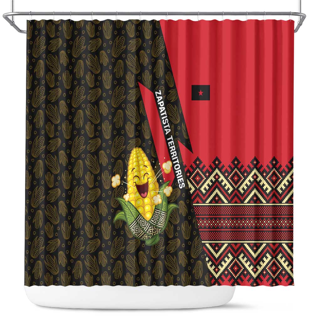 Zapatista Territories Shower Curtain Mexico with Corn Graphic and Indigenous Pattern Semillas de Libertad - Wonder Print Shop