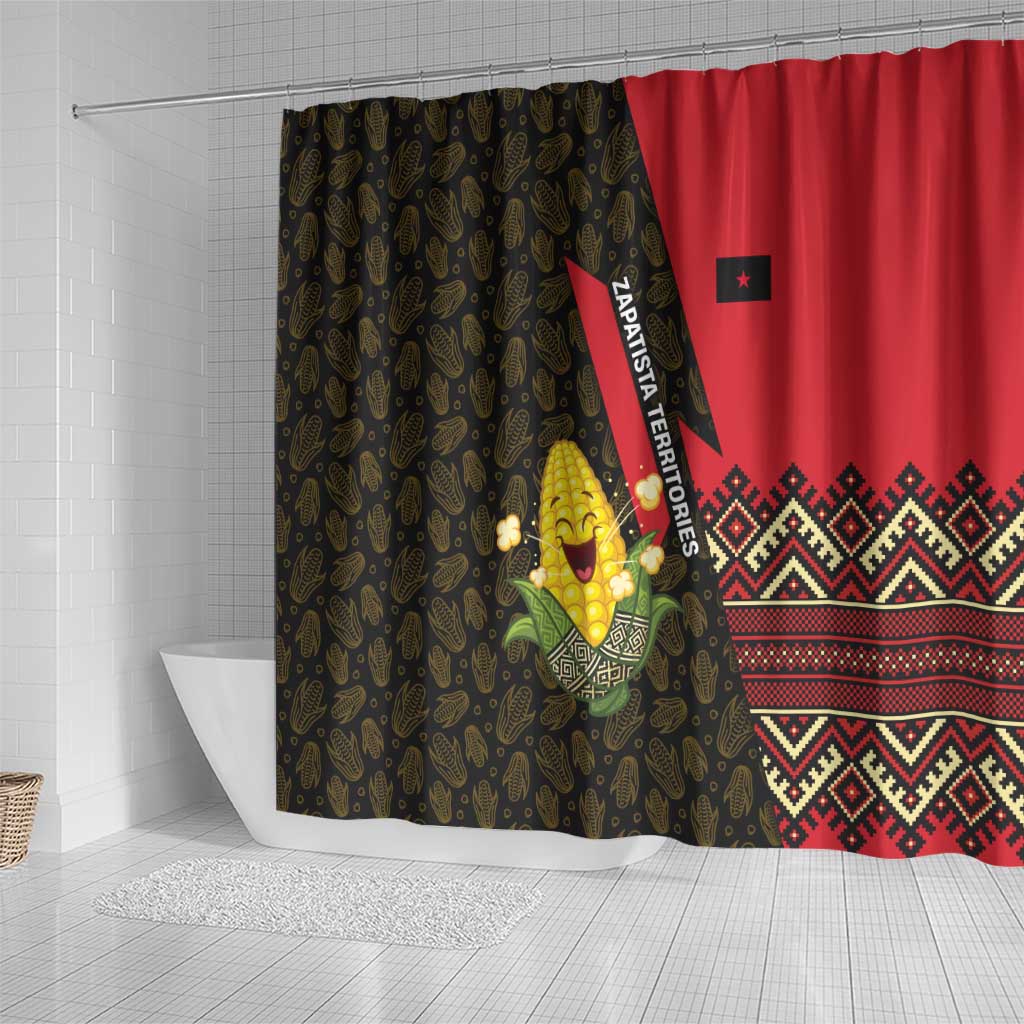 Zapatista Territories Shower Curtain Mexico with Corn Graphic and Indigenous Pattern Semillas de Libertad - Wonder Print Shop