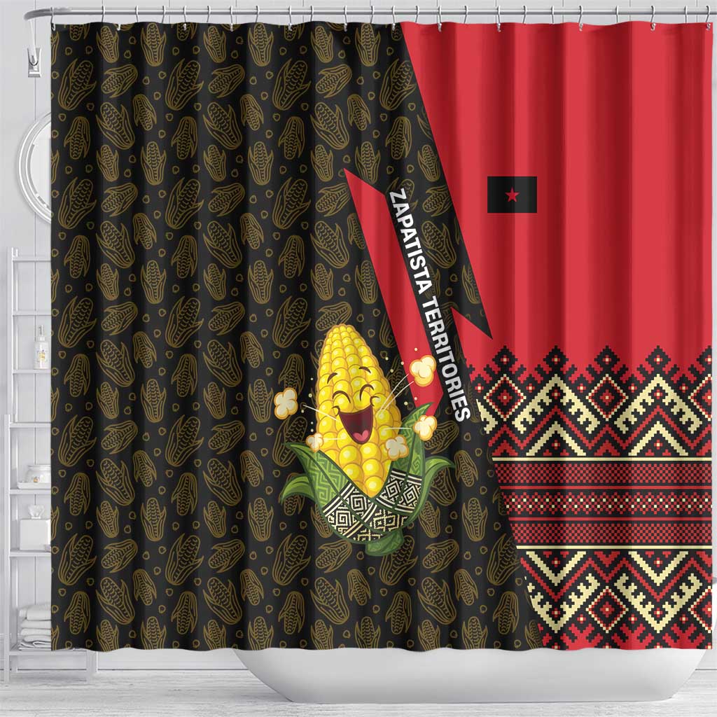 Zapatista Territories Shower Curtain Mexico with Corn Graphic and Indigenous Pattern Semillas de Libertad - Wonder Print Shop