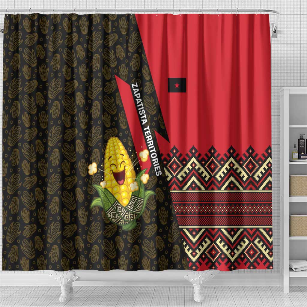 Zapatista Territories Shower Curtain Mexico with Corn Graphic and Indigenous Pattern Semillas de Libertad - Wonder Print Shop
