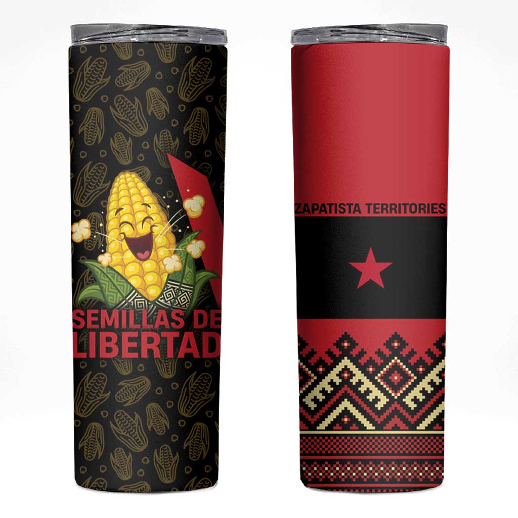 Zapatista Territories Skinny Tumbler Mexico with Corn Graphic and Indigenous Pattern Semillas de Libertad - Wonder Print Shop