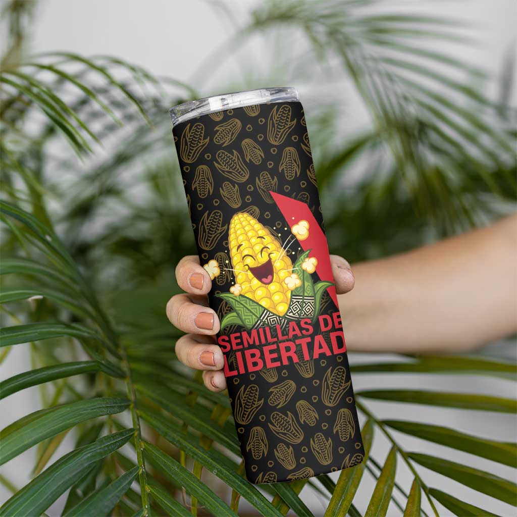 Zapatista Territories Skinny Tumbler Mexico with Corn Graphic and Indigenous Pattern Semillas de Libertad - Wonder Print Shop