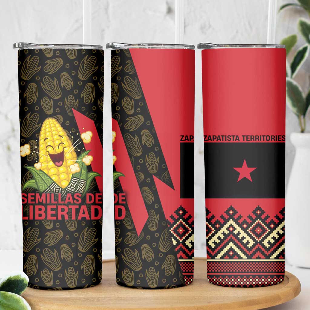 Zapatista Territories Skinny Tumbler Mexico with Corn Graphic and Indigenous Pattern Semillas de Libertad - Wonder Print Shop