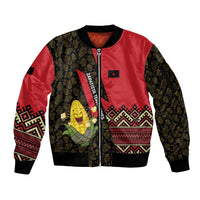 Zapatista Territories Sleeve Zip Bomber Jacket Mexico with Corn Graphic and Indigenous Pattern Semillas de Libertad - Wonder Print Shop