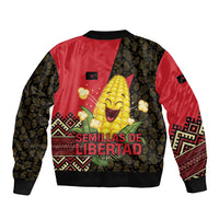 Zapatista Territories Sleeve Zip Bomber Jacket Mexico with Corn Graphic and Indigenous Pattern Semillas de Libertad - Wonder Print Shop