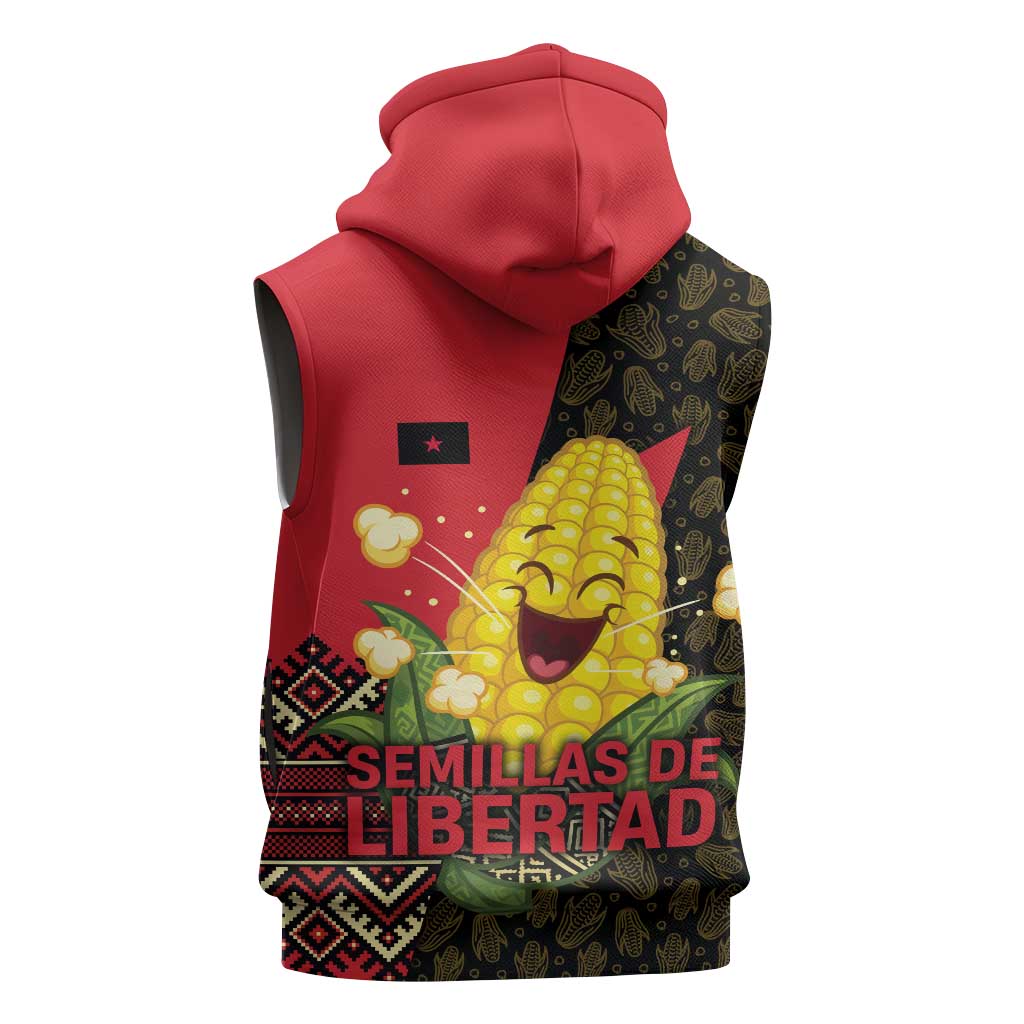 Zapatista Territories Sleeveless Hoodie Mexico with Corn Graphic and Indigenous Pattern Semillas de Libertad - Wonder Print Shop