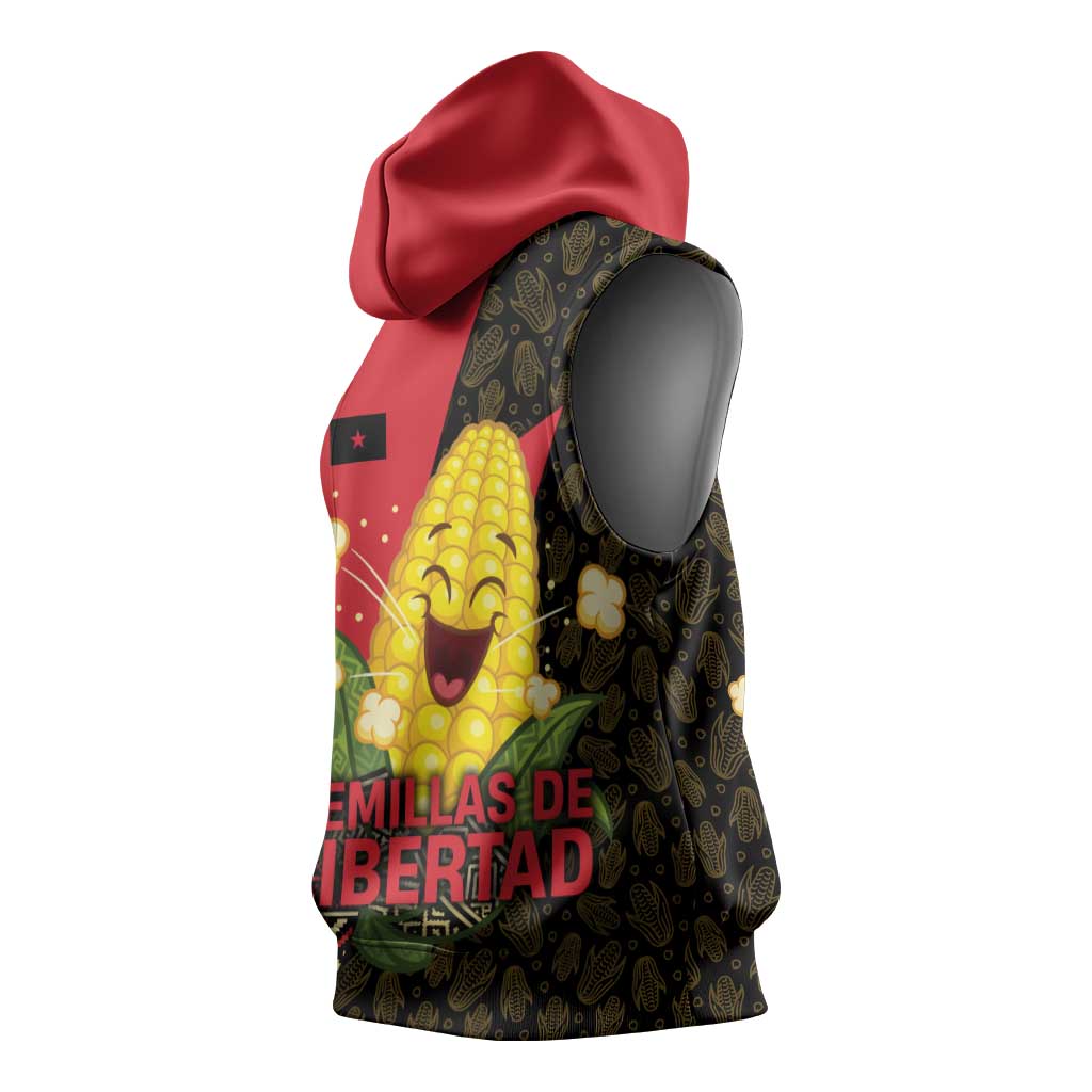 Zapatista Territories Sleeveless Hoodie Mexico with Corn Graphic and Indigenous Pattern Semillas de Libertad - Wonder Print Shop