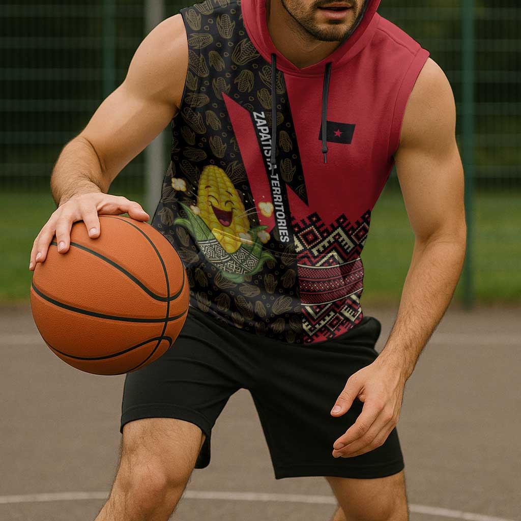 Zapatista Territories Sleeveless Hoodie Mexico with Corn Graphic and Indigenous Pattern Semillas de Libertad - Wonder Print Shop