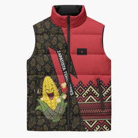 Zapatista Territories Sleeveless Puffer Jacket Mexico with Corn Graphic and Indigenous Pattern Semillas de Libertad - Wonder Print Shop