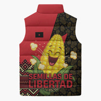 Zapatista Territories Sleeveless Puffer Jacket Mexico with Corn Graphic and Indigenous Pattern Semillas de Libertad - Wonder Print Shop