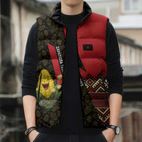 Zapatista Territories Sleeveless Puffer Jacket Mexico with Corn Graphic and Indigenous Pattern Semillas de Libertad - Wonder Print Shop