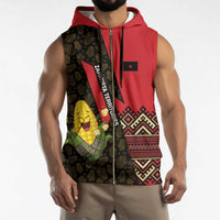 Zapatista Territories Sleeveless Zip Hoodie Mexico with Corn Graphic and Indigenous Pattern Semillas de Libertad - Wonder Print Shop