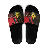 Zapatista Territories Slide Sandals Mexico with Corn Graphic and Indigenous Pattern Semillas de Libertad - Wonder Print Shop