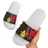 Zapatista Territories Slide Sandals Mexico with Corn Graphic and Indigenous Pattern Semillas de Libertad - Wonder Print Shop
