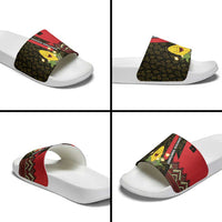 Zapatista Territories Slide Sandals Mexico with Corn Graphic and Indigenous Pattern Semillas de Libertad - Wonder Print Shop