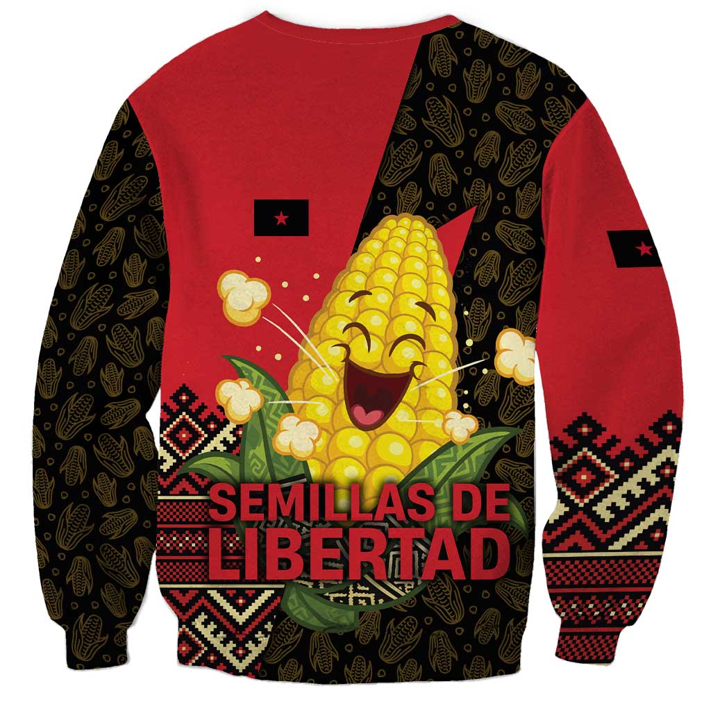 Zapatista Territories Sweatshirt Mexico with Corn Graphic and Indigenous Pattern Semillas de Libertad - Wonder Print Shop