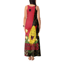 Zapatista Territories Tank Maxi Dress Mexico with Corn Graphic and Indigenous Pattern Semillas de Libertad - Wonder Print Shop