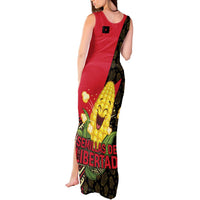 Zapatista Territories Tank Maxi Dress Mexico with Corn Graphic and Indigenous Pattern Semillas de Libertad - Wonder Print Shop