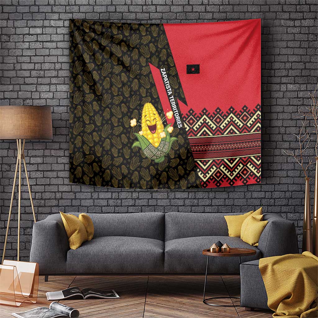 Zapatista Territories Tapestry Mexico with Corn Graphic and Indigenous Pattern Semillas de Libertad - Wonder Print Shop
