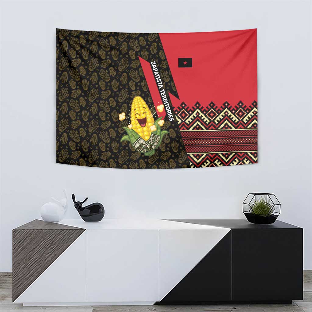 Zapatista Territories Tapestry Mexico with Corn Graphic and Indigenous Pattern Semillas de Libertad - Wonder Print Shop