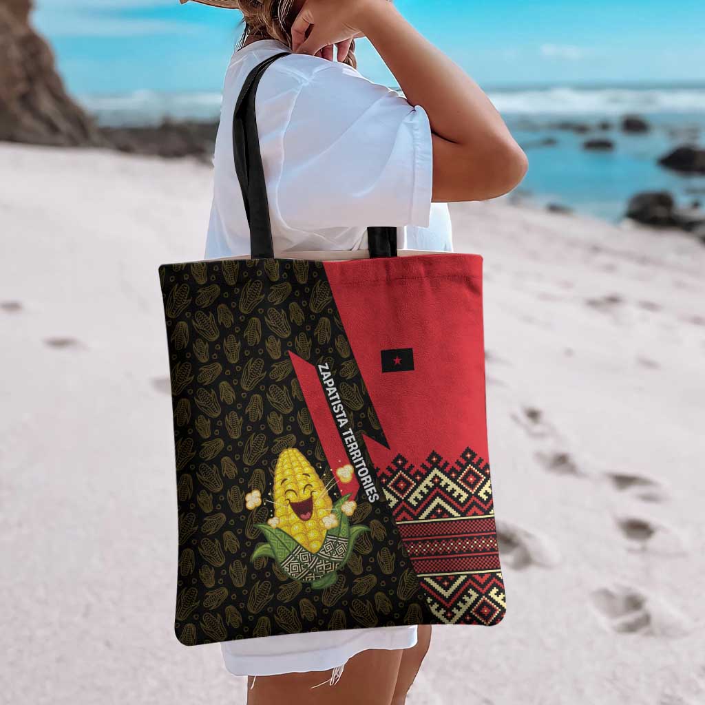 Zapatista Territories Tote Bag Mexico with Corn Graphic and Indigenous Pattern Semillas de Libertad - Wonder Print Shop