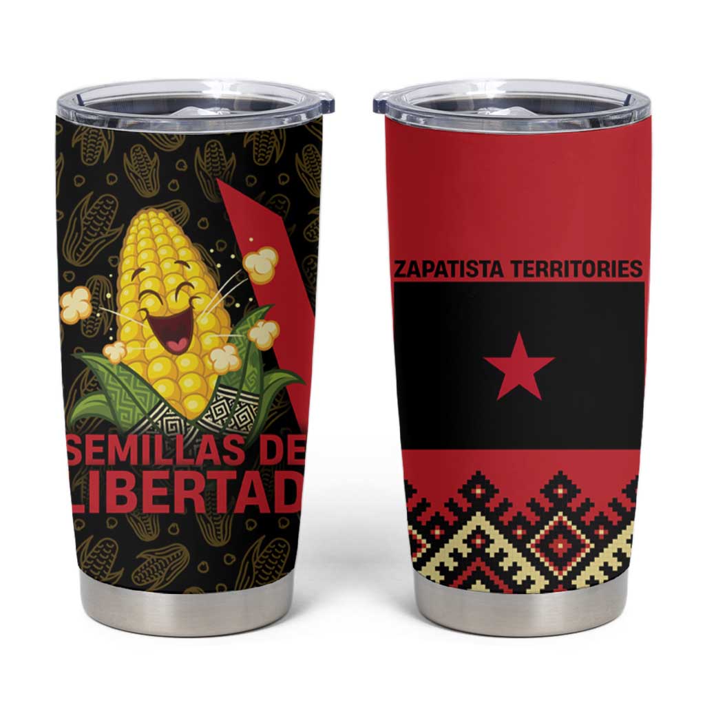 Zapatista Territories Tumbler Cup Mexico with Corn Graphic and Indigenous Pattern Semillas de Libertad - Wonder Print Shop