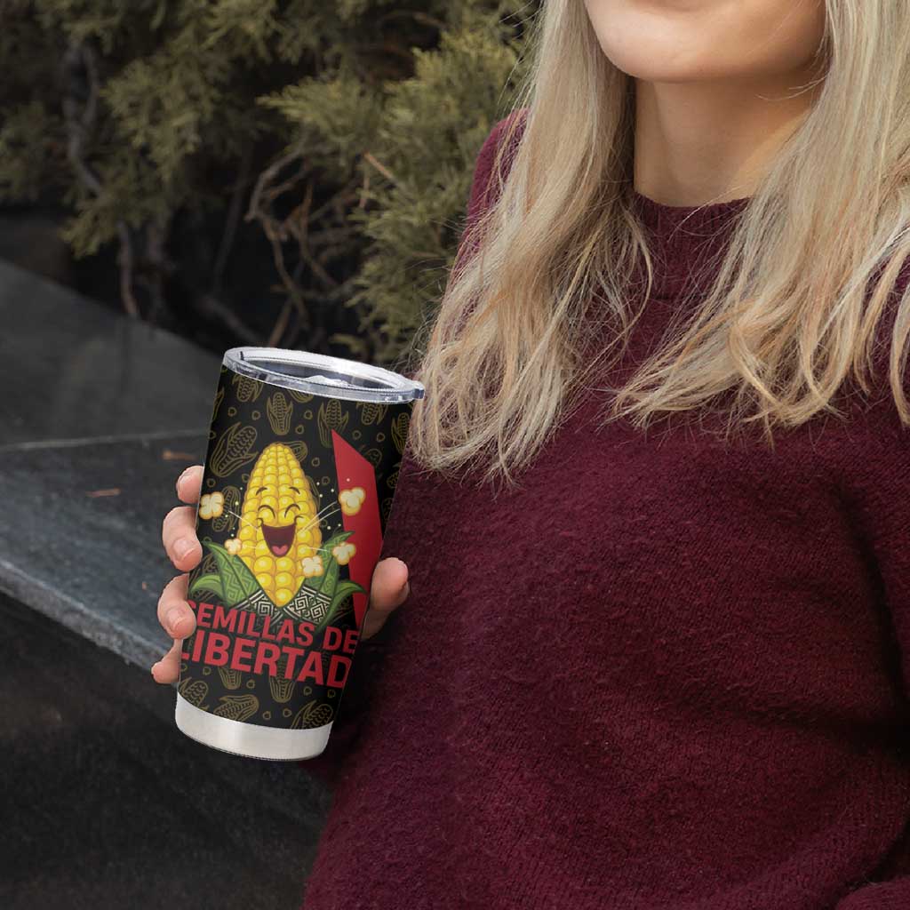 Zapatista Territories Tumbler Cup Mexico with Corn Graphic and Indigenous Pattern Semillas de Libertad - Wonder Print Shop