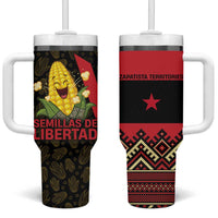Zapatista Territories Tumbler With Handle Mexico with Corn Graphic and Indigenous Pattern Semillas de Libertad - Wonder Print Shop