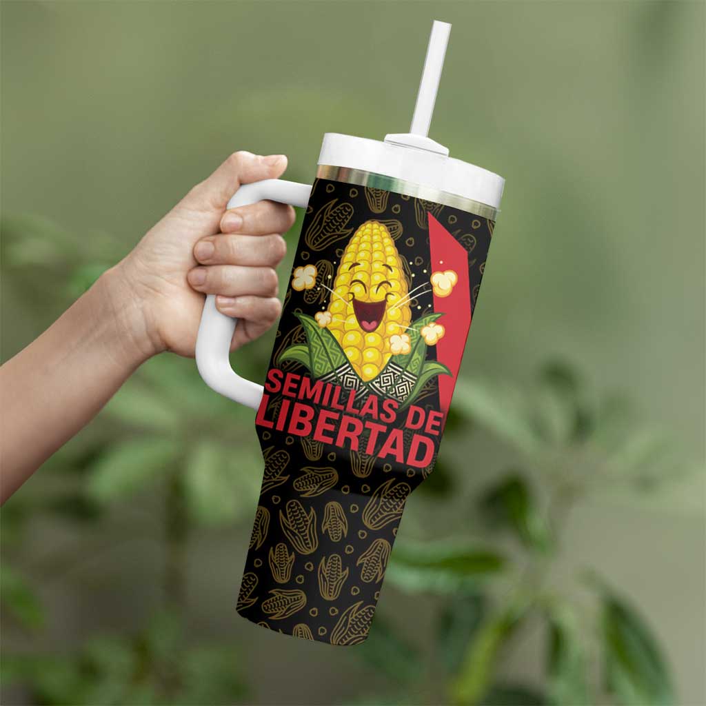 Zapatista Territories Tumbler With Handle Mexico with Corn Graphic and Indigenous Pattern Semillas de Libertad - Wonder Print Shop