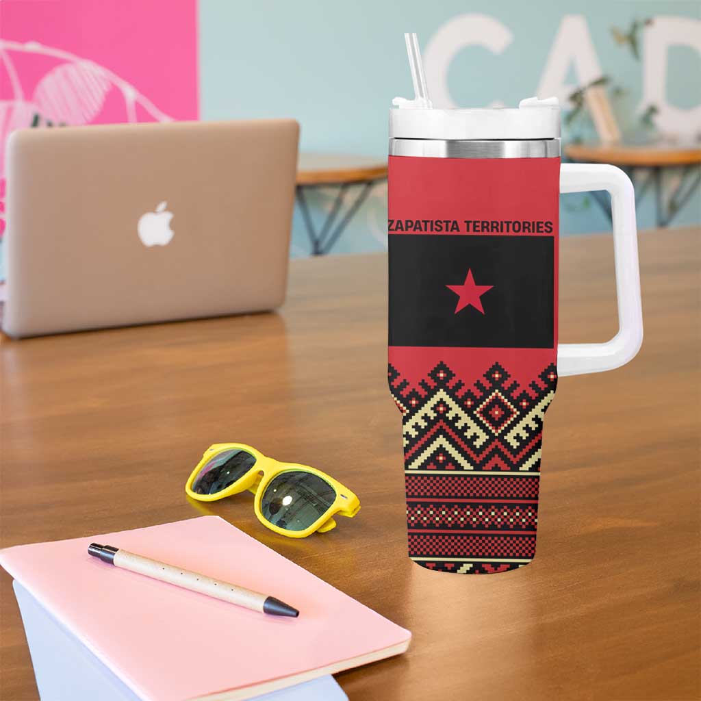 Zapatista Territories Tumbler With Handle Mexico with Corn Graphic and Indigenous Pattern Semillas de Libertad - Wonder Print Shop