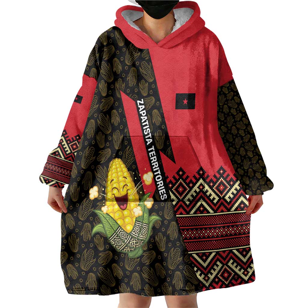 Zapatista Territories Wearable Blanket Hoodie Mexico with Corn Graphic and Indigenous Pattern Semillas de Libertad - Wonder Print Shop