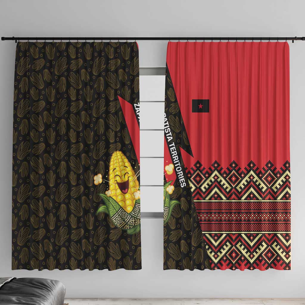 Zapatista Territories Window Curtain Mexico with Corn Graphic and Indigenous Pattern Semillas de Libertad - Wonder Print Shop