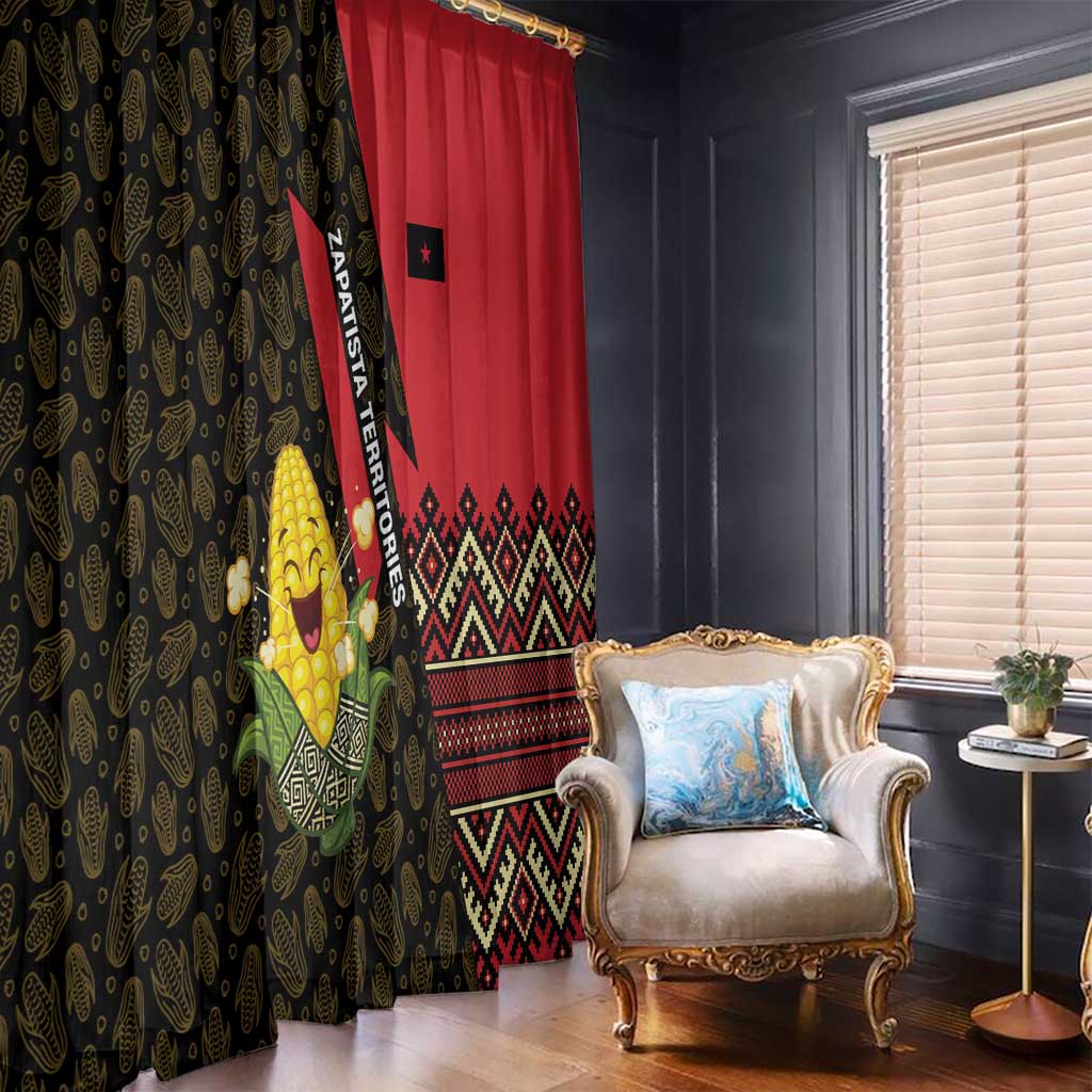 Zapatista Territories Window Curtain Mexico with Corn Graphic and Indigenous Pattern Semillas de Libertad - Wonder Print Shop