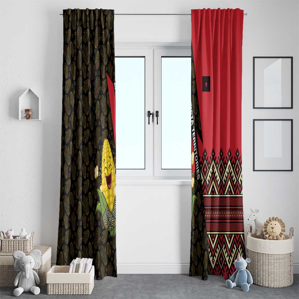 Zapatista Territories Window Curtain Mexico with Corn Graphic and Indigenous Pattern Semillas de Libertad - Wonder Print Shop