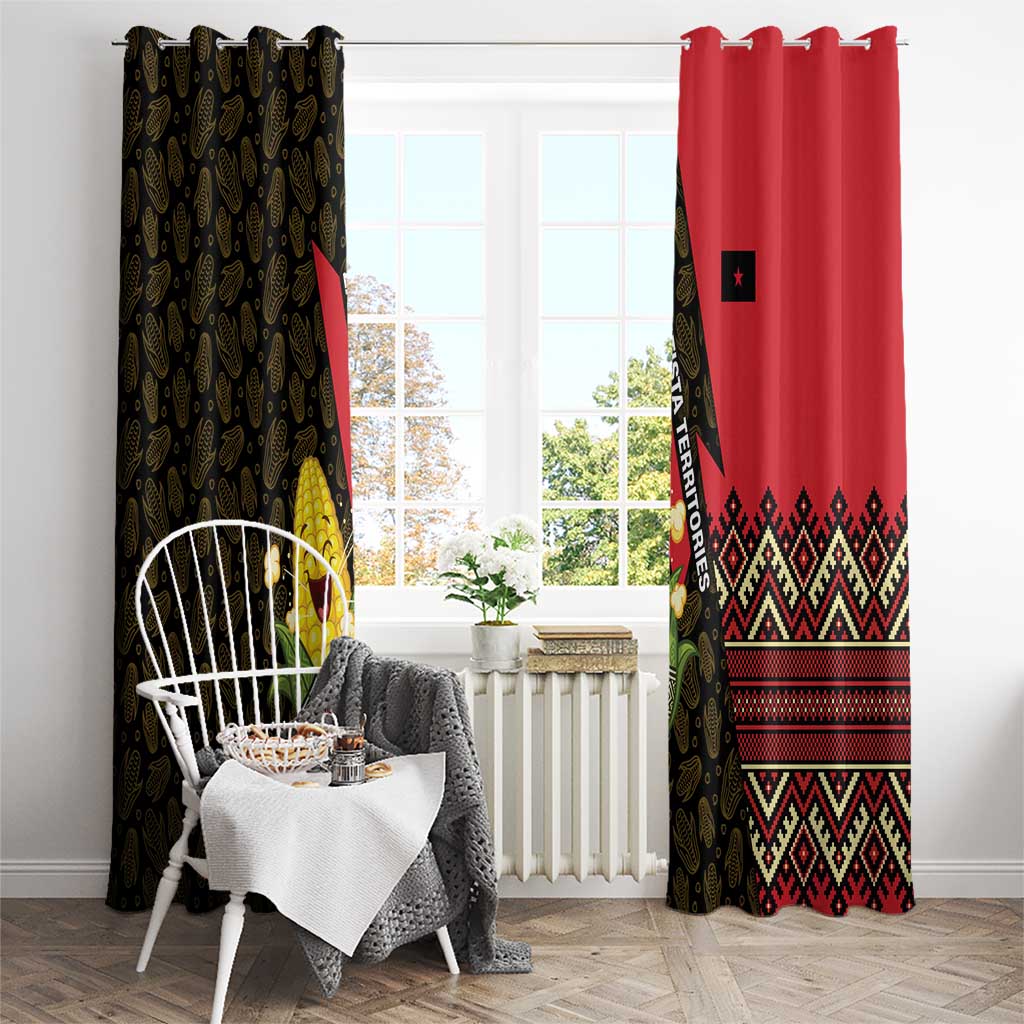 Zapatista Territories Window Curtain Mexico with Corn Graphic and Indigenous Pattern Semillas de Libertad - Wonder Print Shop