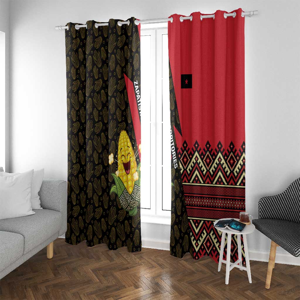 Zapatista Territories Window Curtain Mexico with Corn Graphic and Indigenous Pattern Semillas de Libertad - Wonder Print Shop