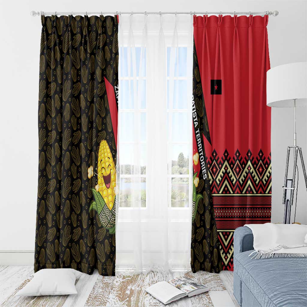 Zapatista Territories Window Curtain Mexico with Corn Graphic and Indigenous Pattern Semillas de Libertad - Wonder Print Shop