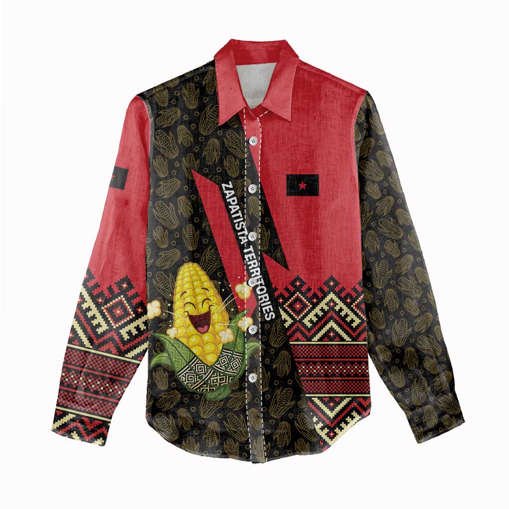 Zapatista Territories Women Casual Shirt Mexico with Corn Graphic and Indigenous Pattern Semillas de Libertad - Wonder Print Shop