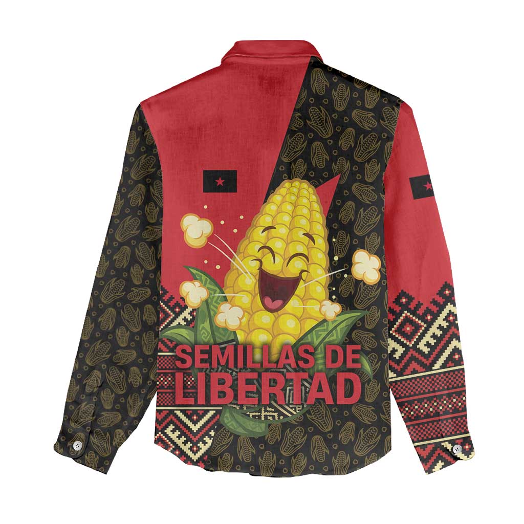 Zapatista Territories Women Casual Shirt Mexico with Corn Graphic and Indigenous Pattern Semillas de Libertad - Wonder Print Shop