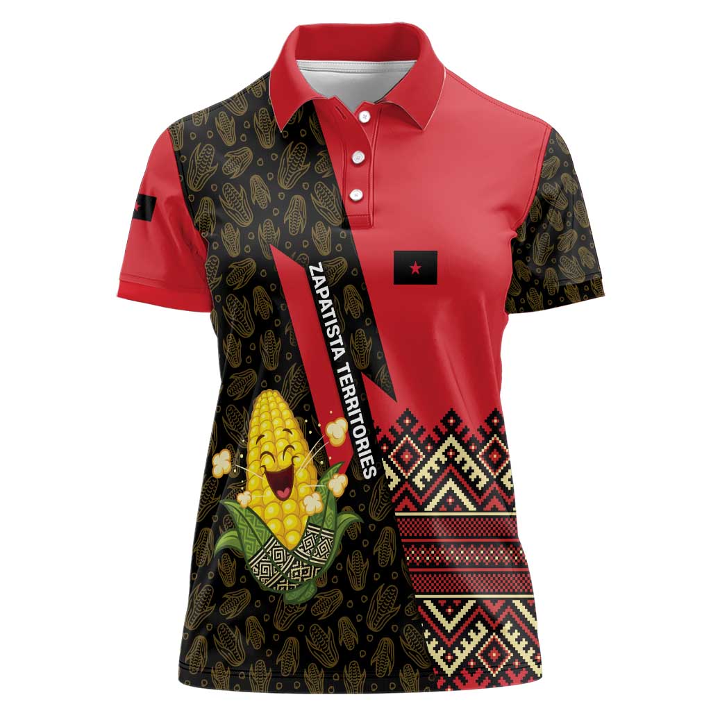 Zapatista Territories Women Polo Shirt Mexico with Corn Graphic and Indigenous Pattern Semillas de Libertad - Wonder Print Shop